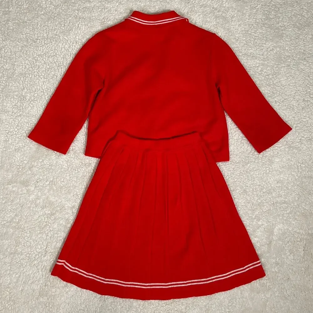 Vintage‎ 1960's Sears 2-Piece Preppy Top Skirt Set Red Orlon Acrylic Academia 6X